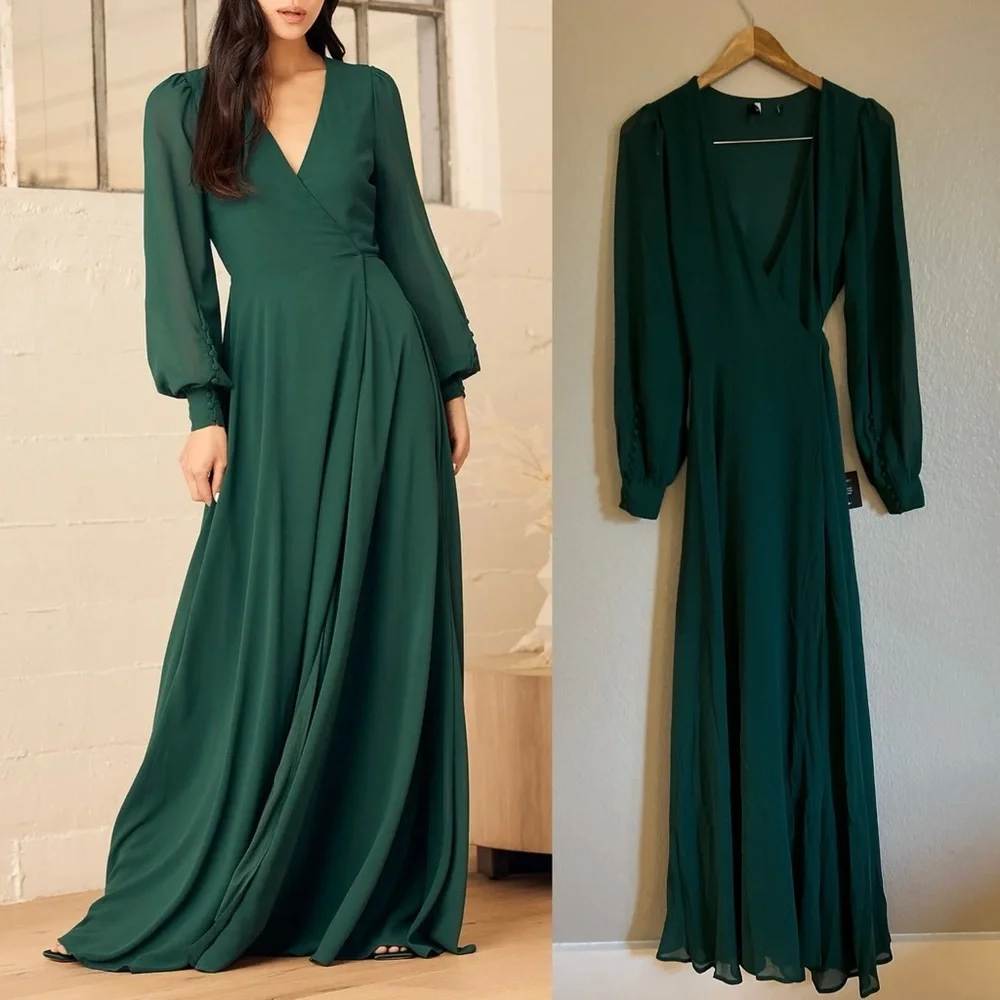 NWOT My Whole Heart Emerald Green Long Sleeve Wrap Dress